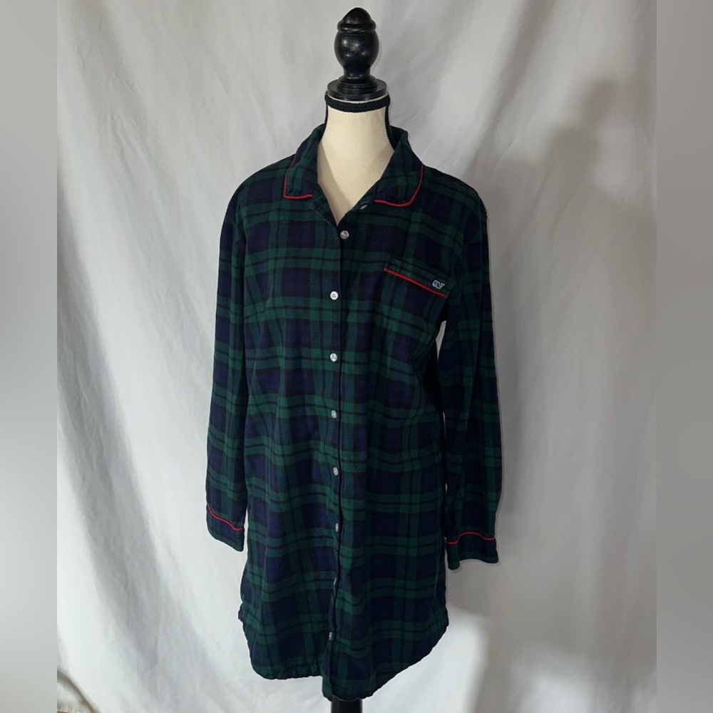 Women’s Vineyard Vines Plaid Flannel Pajama Sleep Dress Size M Nightgown